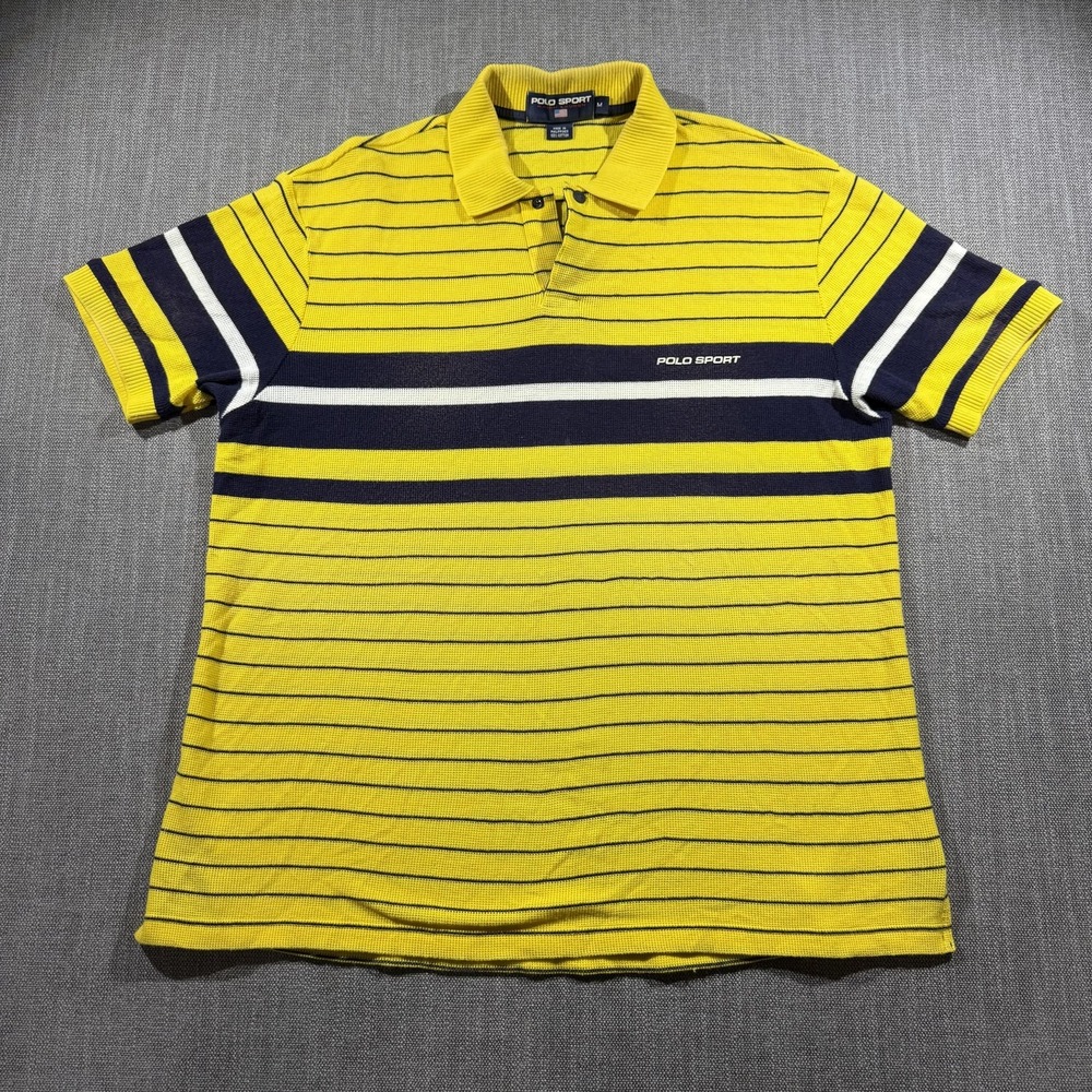 Vintage Polo Sport Ralph Lauren Polo Shirt Mens Medium Yellow Striped 90s